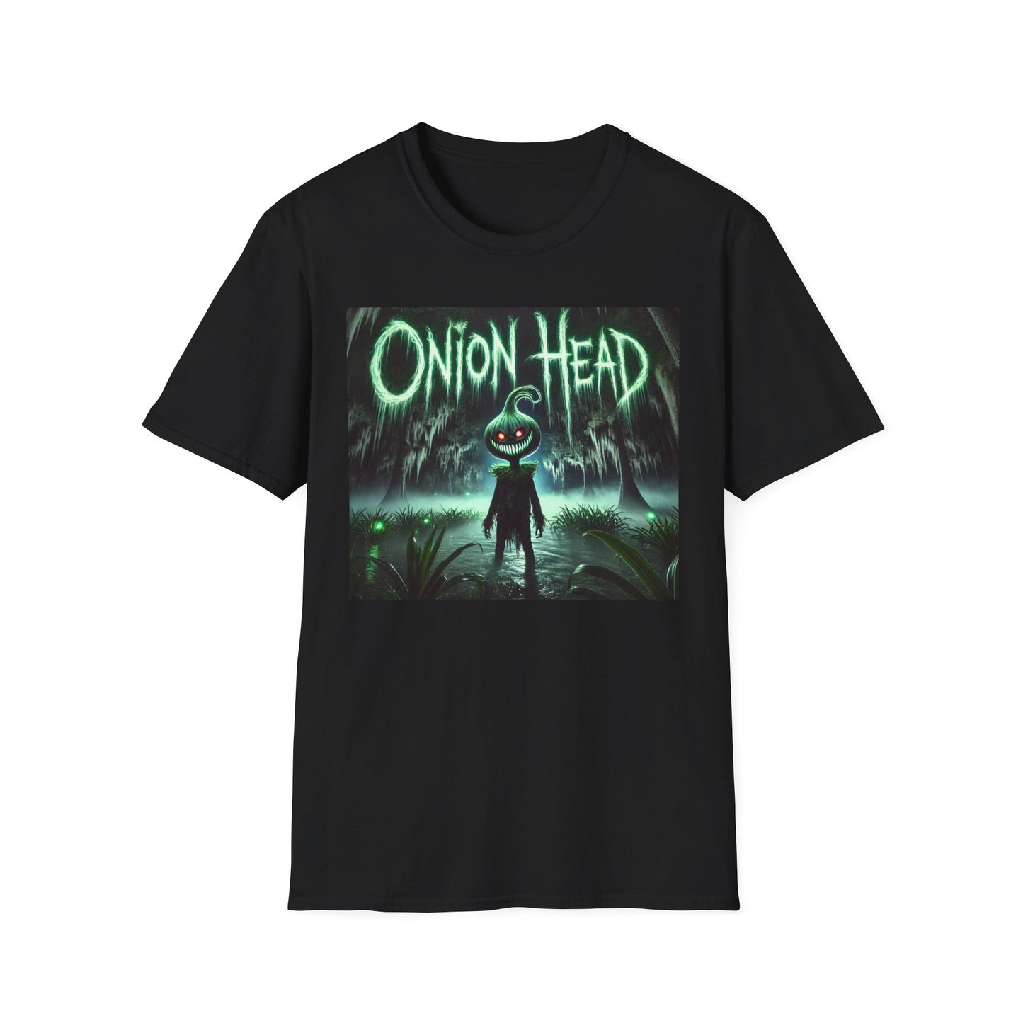 Unisex Softstyle T-Shirt - Spooky 'Onion Head' Graphic Tee for Halloween & Cozy Nights