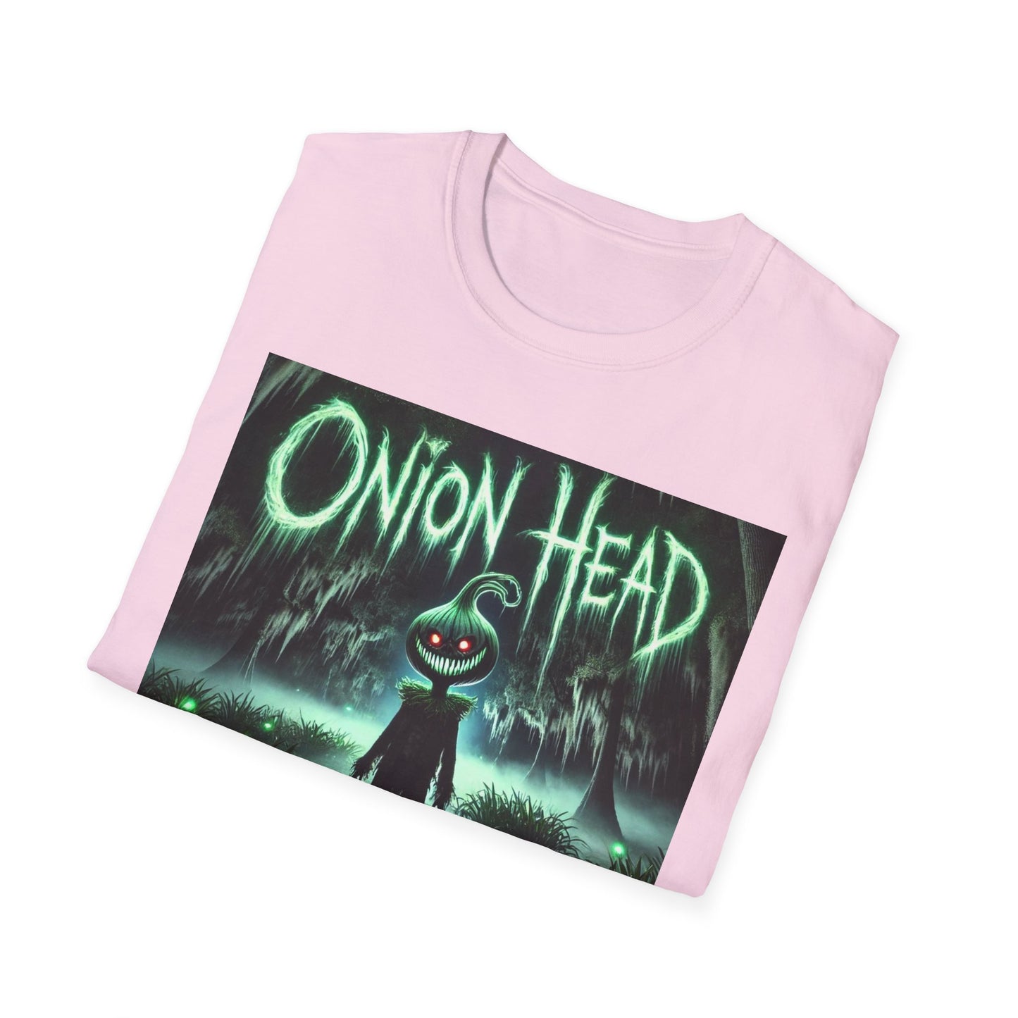 Unisex Softstyle T-Shirt - Spooky 'Onion Head' Graphic Tee for Halloween & Cozy Nights